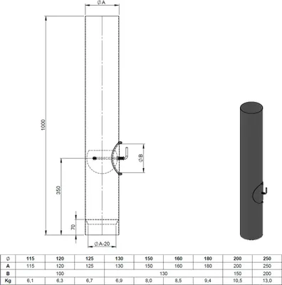Produktbild von Ø 180 mm Ofenrohr 100 cm - mit Drosselklappe, Kondensatring und Tür - gussgrau