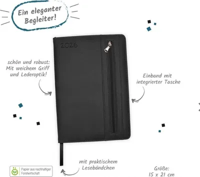 Produktbild von Trötsch Wochenplaner A5 mit Tasche Schwarz 2026