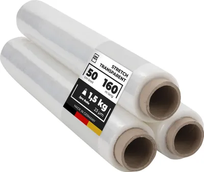 Produktbild von LOGIC PACK Stretchfolie Transparent Palettenfolie Wickelfolie Folie für Möbel 50 cm Breite 160m Länge 1,5 kg - 3 Rolle