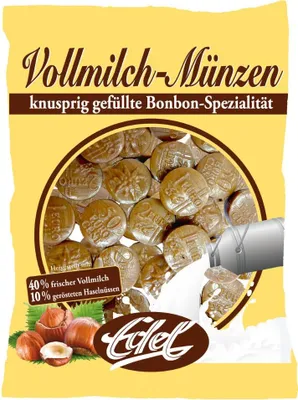 Immagine prodotto di Monete di latte intero Noble ripiene di latte e nocciole croccanti 120g