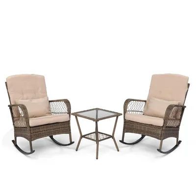 Produktbild von FCH Gartenmöbel Set 3-teiliges Balkonmöbel Set Balkon 2 Personen,mit 1 Couchtisch & 2 Schaukelstühle