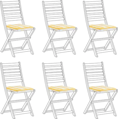 Produktbild von BELIANI Sitzkissen für Gartenstuhl 6er Set Gelb / Weiß Stoffbezug mit Reißverschluss Bindebändern 31 x 39 cm Modern Streifenmuster Outdoor Ausstattung