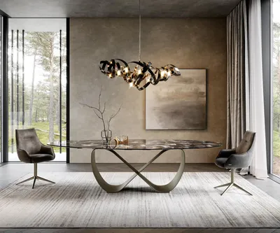 Produktbild von DELIFE Esstisch Edge Oval 280x130 cm Keramik Iris FMG Agatablack Infinity Metall Effektfinish Titan