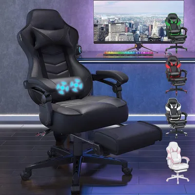Produktbild von Puluomis Gaming Stuhl mit Massage und Fußstütze 150kg, Bürostuhl Ergonomisch Chefsessel Schreibtischstuhl Racing Stuhl Computerstuhl Schwarz