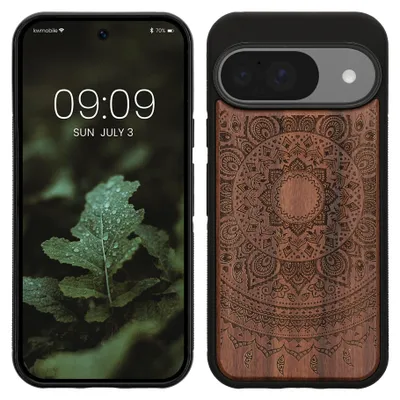 Produktbild von kwmobile Handyhülle für Google Pixel 10 / Pixel 10 Pro Hülle Holz - Case mit TPU Bumper - Stoßfestes Hardcase - Schutzhülle Cover in Dunkelbraun