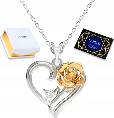 Image de Collier en argent avec un cœur et une rose, cœur d'amour et tulipe, ARGENT 925