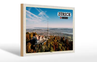 Produktbild von Holzschild Reise Zürich Schweiz Uetliberg Stadt 30x20cm