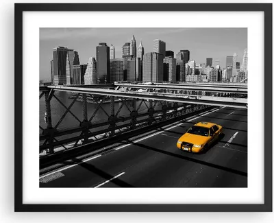 Produktbild von Gerahmtes Poster - Schwarzer Rahmen - New York Manhattan Brooklyn Brücke Taxi - 50x40 cm - Wand Bild - Wanddeko - Wandbilder - Wandposter - Bilderrahmen - Bilder - Kunstdruck - P2BAA50x40-0417