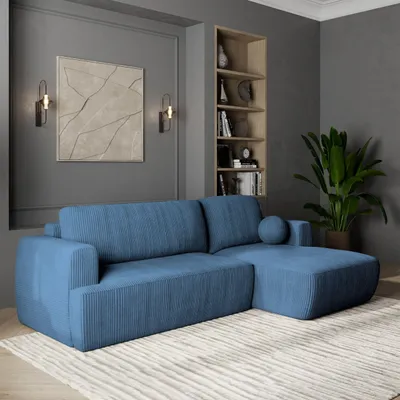 Produktbild von Masseno Ecksofa SENTI P R-S mit Schlaffunktion L-Form, Sofa mit Bettkasten, Wohnzimmersofa, Couch, Soffa, Bettsofa, Couchgarnitur- Blau, POSO 05