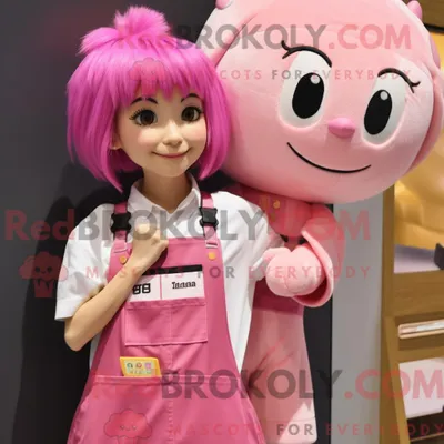 Produktbild von Maskottchenkostüm REDBROKOLY Rosa Misosuppe mit Overall und Haarspangen