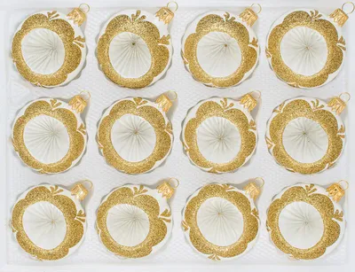 Produktbild von 12 tlg. Glas-Weihnachtskugeln Set in "Vintage Classic Weiss Gold"