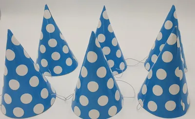 Immagine prodotto di Cappellini di carta azzurri a pois, confezione da 6 pezzi
