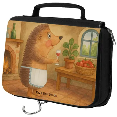 Produktbild von Mr. & Mrs. Panda Kulturbeutel Igel Wein Design - Weiß - Geschenk, Spruch, Kosmetiktasche, Waschtasche, Lustige Sprüche, Weinglas, Weinliebhaber, Kulturtasche, Rotwein