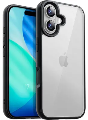 Image de Coque pour iPhone 17, Protection Anti-Rayures Silicone Noir + Dos Rigide Transparent
