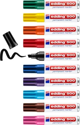 Produktbild von Edding 500, Schwarz, Blau, Braun, Grün, Hellblau, Orange, Pink, Rot, Violett, Gelb, Meißel, Mehrfarbig, Aluminium, 2 mm, 7 mm
