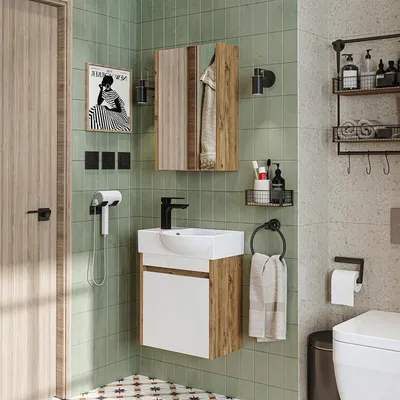 Produktbild von Roomart LEO Badmöbel-Set 3-teilig 46.5 cm breit, Weiß-Eiche