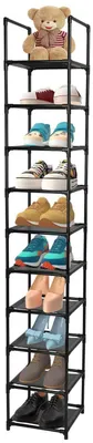 Immagine prodotto di Scaffale per scarpe, 10 ripiani, nero, verticale, 28x28x175 cm, metallo e plastica