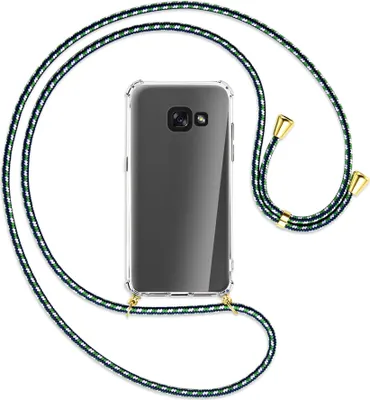 Produktbild von Handykette Backcover-Schutzhülle mit Band (Metall goldfarben) für Samsung Galaxy A3 2017 - grün/blau/weiß