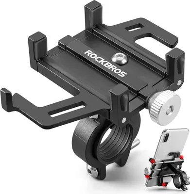 Immagine prodotto di Porta telefono per bicicletta in lega di alluminio nero compatibile con manubri da 22 a 31,8 mm