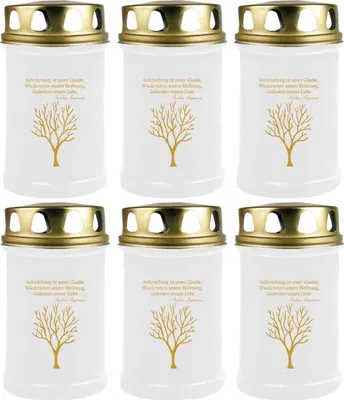 Image de Bougie funéraire - Pack de 6 - Blanc 48h ( couvercle et impression or ) - Arbre