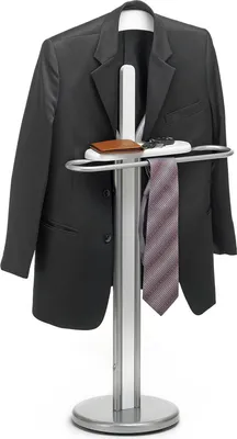 Produktbild von Herrendiener Stummer Damen Diener Kleiderbutler Kleiderständer mit Kleiderbügel, Hosenbügel, kleine Ablage in weiß/alufarben