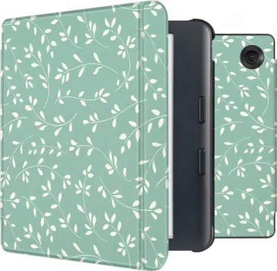 Image de imoshion Design Slim Hard Case Sleepcover met stand voor de Kobo Libra Colour - Smoke Green Flowers