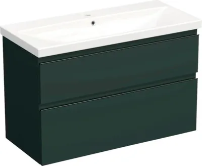Produktbild von Jungborn Waschplatz TRENTA BxHxT 100x65x45 cm grün salvia matt mit Keramik-Waschtisch Griffleiste schwarz