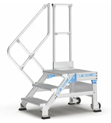 Produktbild von ZARGES Treppenpodest fahrbar 45° 3 Stufen, 800 mm breit, Höhe 0.60 m