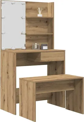 Produktbild von Schminktisch-Set mit LED-Leuchten Artisan-Eiche Holzwerkstoff