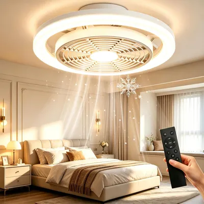 Image de Ventilateur de plafond avec éclairage - Diamètre 40 cm - Blanc - Lumière réglable (2700K-6500K) - 4 vitesses