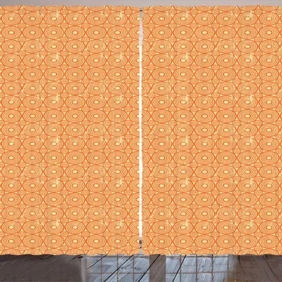 Produktbild von ARANDE Jugendstil Gardine, Spiral Kreise Altertümlich Pastell Geometrische Grunge runde Formen, 280 x 175 cm, Hellgelb Zinnoberrot