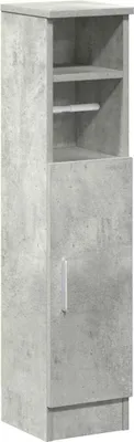A tall, narrow bathroom cabinet with a concrete-like finish.