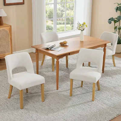 Produktbild von okwish Esszimmerstuhl Sitzstuhl 4er Set Halbumschließende Rückenlehne Polsterstuhl bequem und atmungsaktiv Massivholzbeine Beige