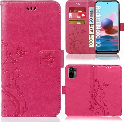 Produktbild von Handy Tasche für Xiaomi Redmi Note 10 / Redmi Note 10s  Schutz Hülle Handyhülle mit Blumenmuster Klapp Hülle mit Standfunktion und Kartenfächer Pink