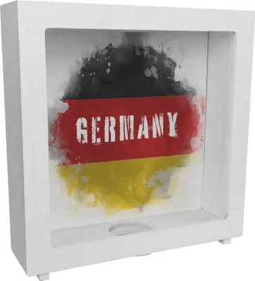 Produktbild von Rahmen Spardose aus Holz mit Deutschland-Flagge im Used Look - Sparschwein für