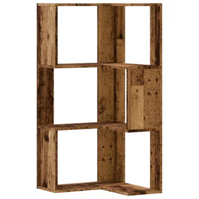 Zdjęcie produktu dla vidaXL Narożny regał z 3 półkami o wyglądzie starego drewna 50x50x102cm materiał drewnopochodny
