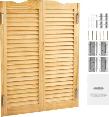 Zdjęcie produktu dla SucceBuy Drzwi do salonu, 907x28x1060 mm, drzwi wahadłowe z zawiasami i zestawem okuć, drzwi na zawiasach, łatwe w montażu, łukowe drzwi wahadłowe do kawiarni, korytarza, kuchni, baru, pubu, wejścia, wygląd drewna