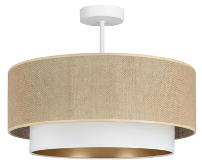 Produktbild von Deckenlampe Metall Stoff Ø 45 cm in Weiß Beige Gold E27 rund Modern Deckenleuchte