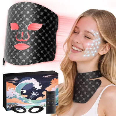 Produktbild von LED Gesichts- und Nackenmaske mit 7 Farben und 660 LEDs für Zuhause LED Gesichtsmaske mit Rotlichttherapie,5 Intensitäten,Timer