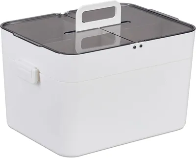 Produktbild von Verbandskasten – 5 Fächer – Erste-Hilfe-Koffer – Leer – 2 Ebenen – Kunststoff – 22 x 28,5 x 21,5 cm – Weiß-Grau