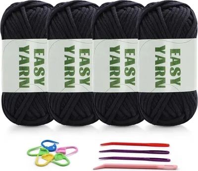 Produktbild von Schwarzes Häkel- und Strickgarn für Anfänger, 4 Stück, Baumwoll-Nylon-Mischgarn 200g