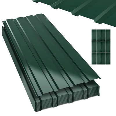 Produktbild von ISOISL 24 Stück Dachblech Trapezblech Profilblech Platten aus Metall, glatte Oberfläche, mit Handschuhen, 115x45 cm, 0,25 mm, 12 m², Grün