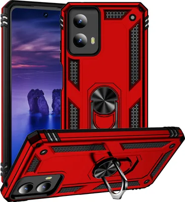 Produktbild von Schutzhülle für Motorola Moto G 2024/Moto G Play 2024 5G Dual Layer Robust Militäre Fallschutz Hülle mit Ringhalterung Ständer Rot