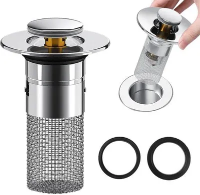 Immagine prodotto di Ibenzoa® Tappo pop-up per scarico con filtro – universale per lavabi e docce, da 34 a 40 mm, acciaio inossidabile 304 cromato, anello in silicone, colore argento, dimensioni 6x6x8 cm, confezione singola