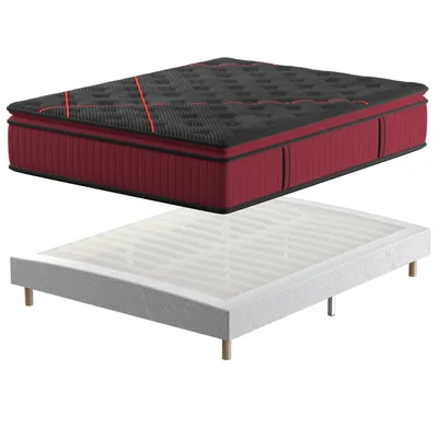 Image de DEWINNER Ensemble Matelas et Sommier 140x190, Surmatelas Épaisseur 30 cm, Fermeté Moyenne, Sommier Tapissier, 2x14 Lattes avec 9 Pieds, Maison