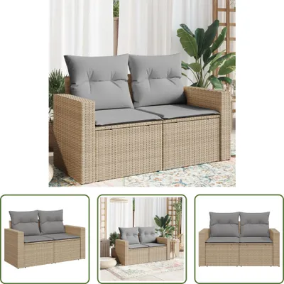 Produktbild von The Living Store Gartensofa mit Kissen 2-Sitzer Beige Poly Rattan