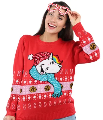 Produktbild von Pummel & Friends Winterpullover Uni - Pummeleinhorn Strick Pullover Sweatshirt Ugly Sweater für Herren & Damen Rot M