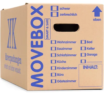 Produktbild von 30 Umzugskartons Movebox Smart & Safe 2-wellig 30 kg belastbar Beschriftungsfeld Griffverstärkung