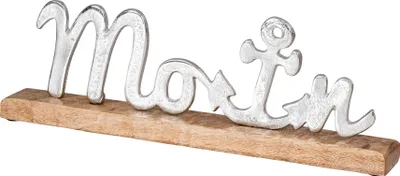 Produktbild von Aufsteller Moin L40cm Metall Silber Mango Holz Maritim Tischdeko Deko Schriftzug