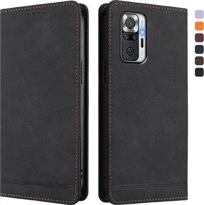 Image de Etui pour Xiaomi Redmi Note 10 Pro/Note 10 Pro Max, étui rétro en cuirPolyuréthaneavec support et fentes pour cartes de crédit Noir